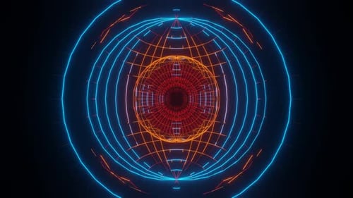 Endless futuristic space tunnel with neon lights.. Multicolored motion graphics