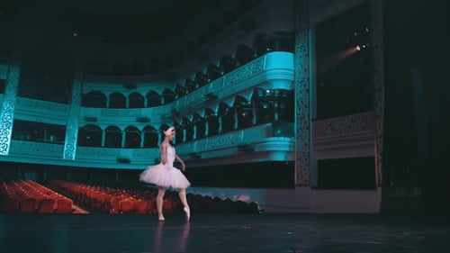 Ballerina Dancing Gracefully on Theater Stage