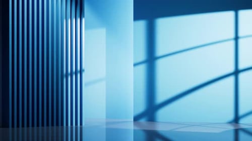 Chambre vide bleue avec structure géométrique