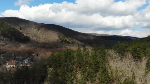 Aerial view of the mountain. Aerial view of the forest.