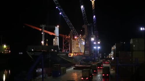 Workers working in the port at night