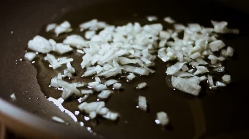 Chopped Onions added to Oil in Pan