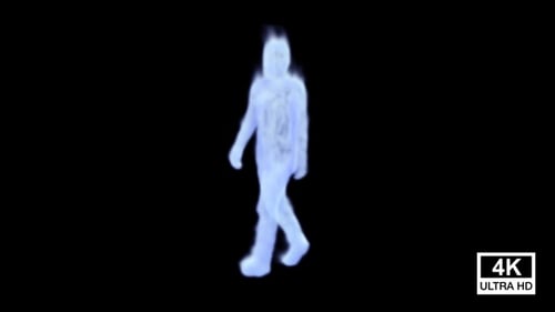 Futuristic Blue Glowing Abstract Figure Walking