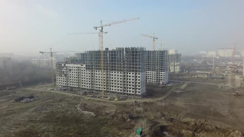 Residential Complex with High-rise Apartment Houses Under Construction, Aerial