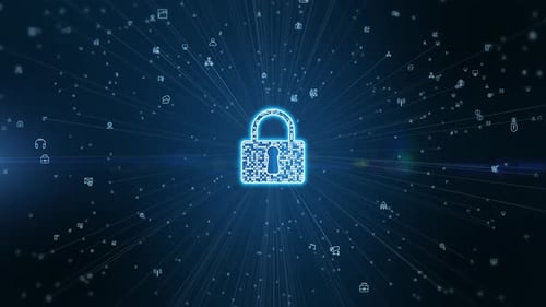 Futuristic Cyber Security Lock Animation with Digital Network