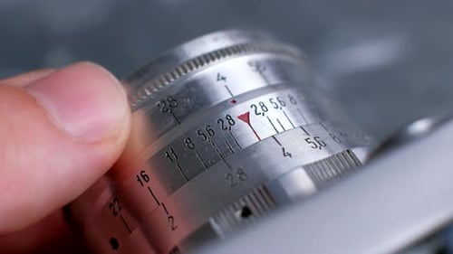 Vintage Camera Lens Focus Adjustment Close Up