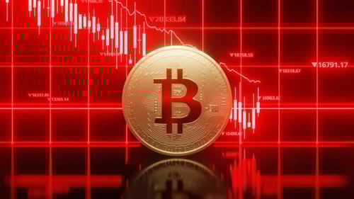 Bitcoin Cryptocurrency Market Crash with Red Candlestick Chart Animation