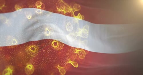 Waving Country Flag With Glowing Virus Particles