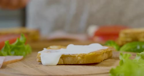 Making Sandwich with Fresh Tomato, Ham and Lettuce