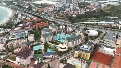 Infrastructure of hotels aerıal vıew Turkey Alanya 4K