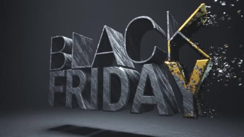 Dynamic Black Friday 3D Text Reveal with Golden Glitter Particles