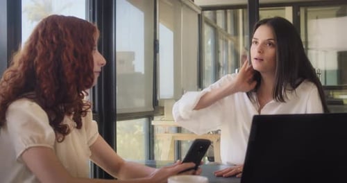 Two Women Discussing Business in Office