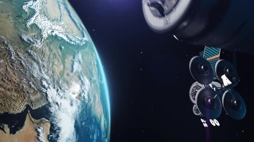 un réseau de satellites en orbitant autour de la Terre
