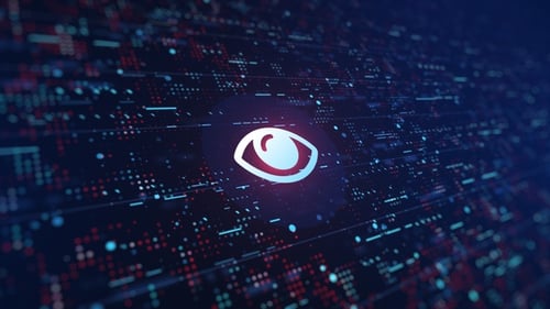 Digital Eye Icon on Futuristic Data Grid Loop Animation