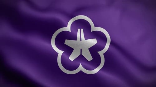 Seamless Loop of Waving Purple Flag with White Floral Emblem