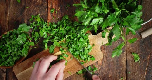 Parsley Chopped on a Cutting Board