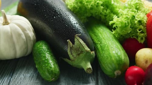 Close Up of Fresh Vegetables on Rustic Table