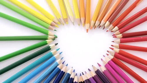 Colorful Pencils Arranged in Heart Shape Close Up