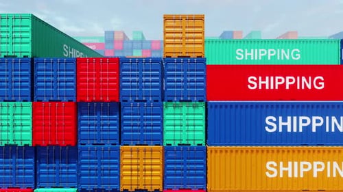 Colorful Shipping Containers Reveal Text Loop for Global Logistics and Trade