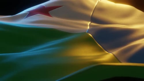 Djibouti National Flag Waving in Realistic 3D Animation Loop
