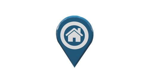 Modern 3D Location Pin Icon with Home Symbol Rotation Animation
