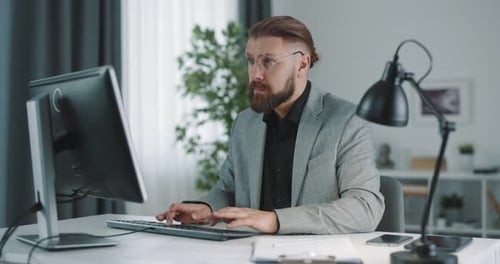 Man Working on Pc at Office