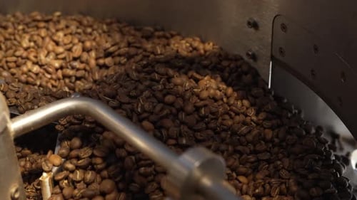 Coffee Beans Being Roasted in Roasting Machine