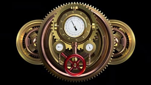 Steampunk Clockwork Mechanism with Gears and Gauges Animation