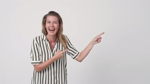 Enthusiastic Woman Gestures and Expresses Joy
