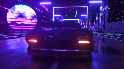 Car and City in Neon Style