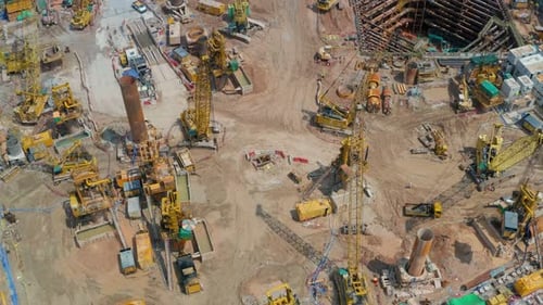 Vista de arriba hacia abajo de la obra en construcción en Hong Kong