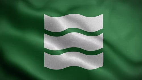 Green Flag with White Wavy Lines Emblem Waving Seamlessly