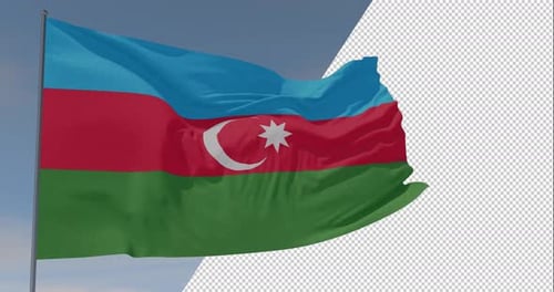 Waving National Flag of Azerbaijan with Alpha Channel
