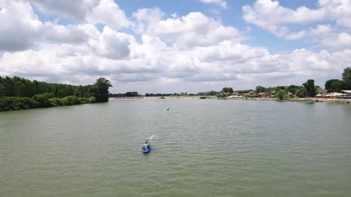 Aerial Shot Of Kayaking On A River