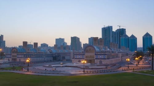 Sunrise Over Sharjah City Buildings Time-Lapse