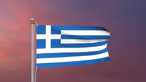 Greece National Flag Waving in The Wind