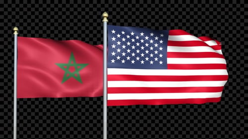 Morocco and United States Flags Waving Seamless Loop