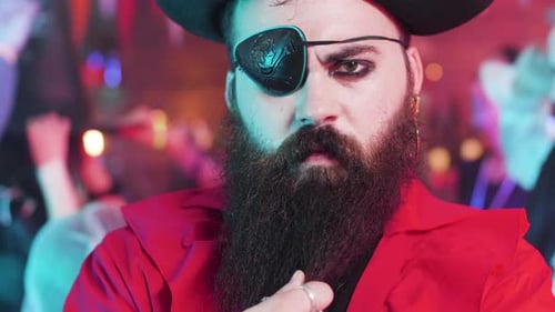 Man in Pirate Costume at Party, Close Up