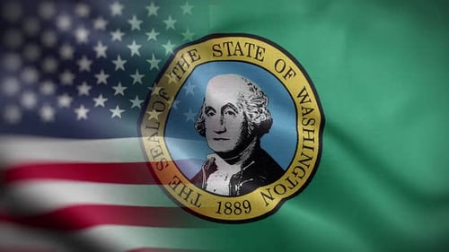 Waving American Flag with Washington State Seal Animation