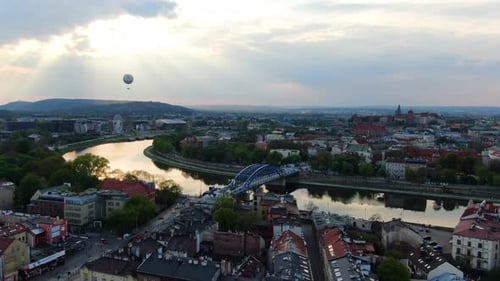 Vistula River, Wisla seen from the air in Cracow, Krakow, Poland, Polska