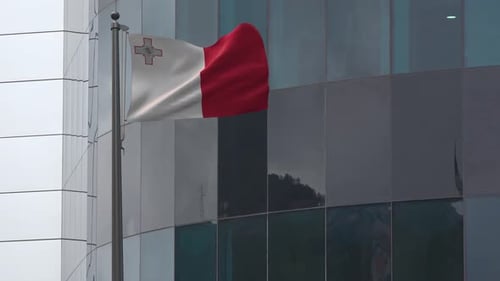 Realistic 3D Malta Flag Waving on Corporate Building