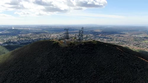 Aerial View of Telecommunication Antennas on the Top of Mountain