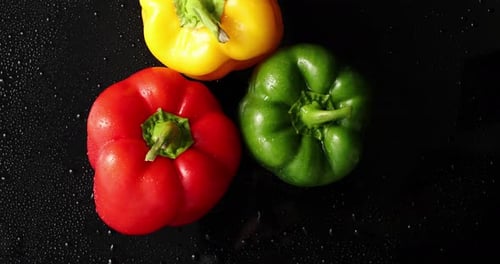 Colorful Trio of Fresh Bell Peppers, Close Up