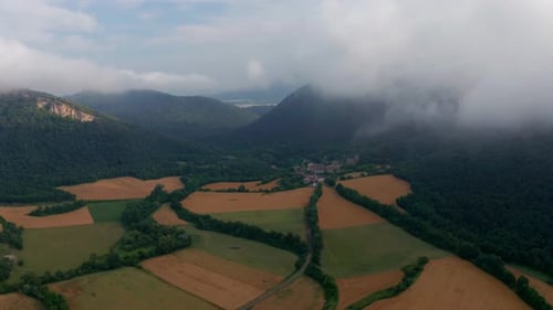 Aerial View of Farmland and Rolling Hills