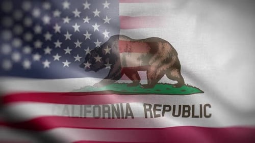 Waving United States and California Republic Flags
