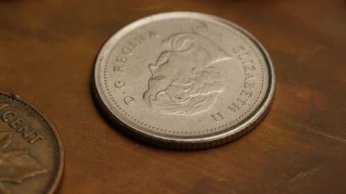 Rotating stock footage shot of international monetary coins
