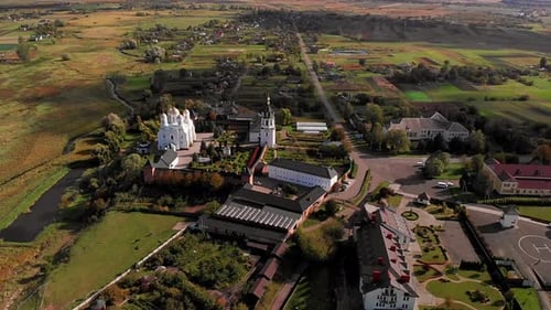 Beautiful view of Zimnensky Svyatogorsky monastery from above.