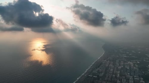 Colorful Panorama over the city Aerial View 4 K Alanya Turkey