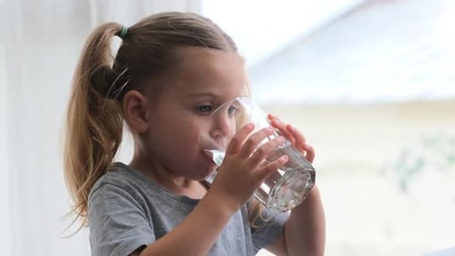Child Drinks Water Silhouette Window Background