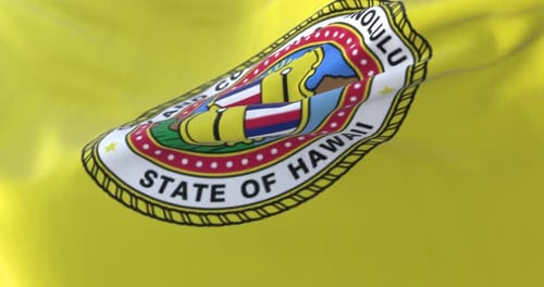 Waving Flag of City and County of Honolulu Hawaii Seal